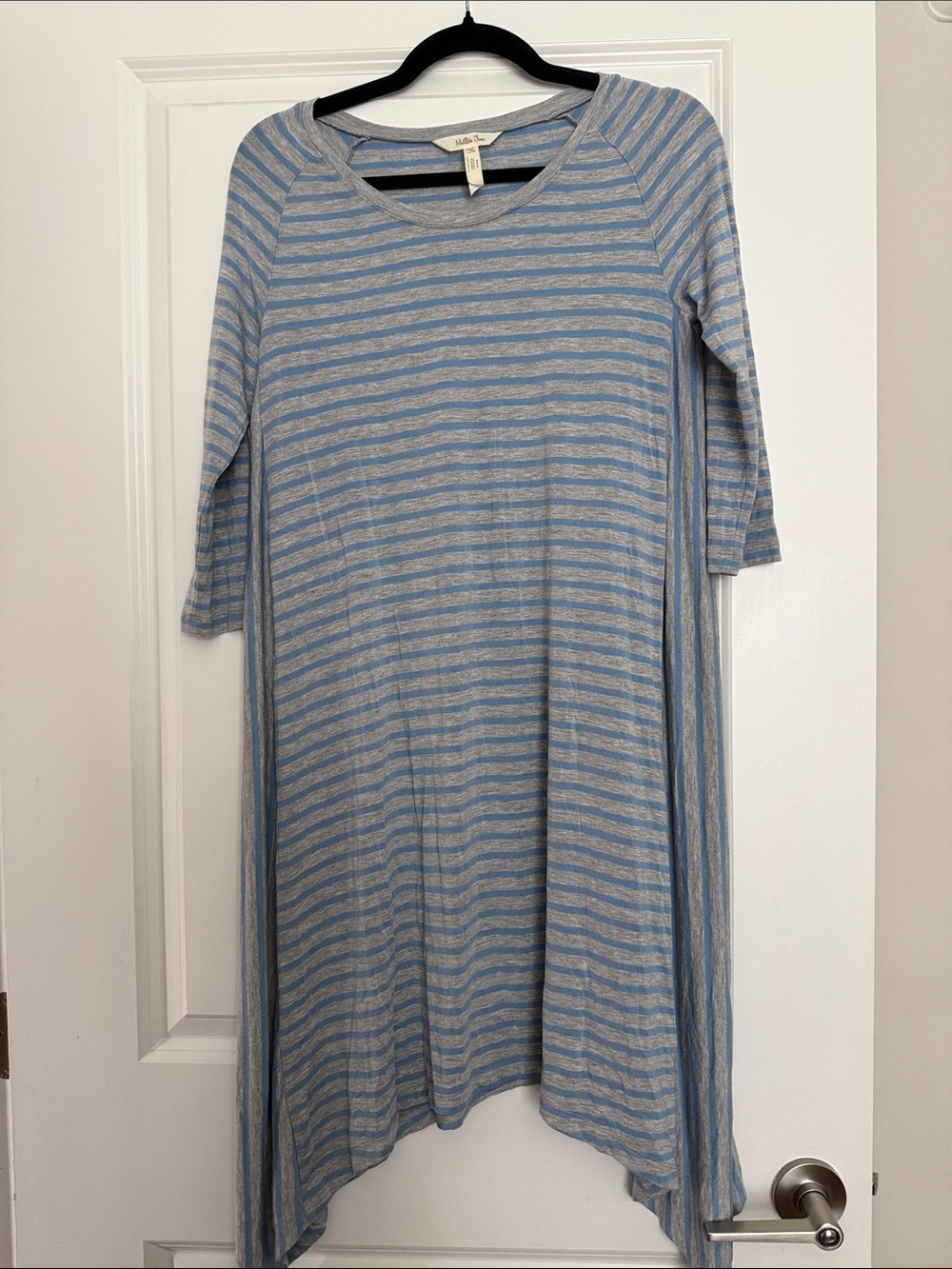 Light Blue and Gray Striped Women's Swing Dress